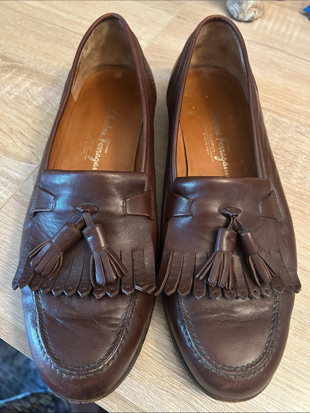 Salvatore Ferragamo Studio Brown Leather Kiltie Tassel Loafers - 11D
